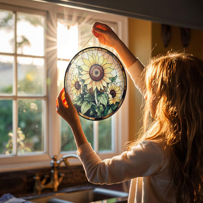 Sunflower Stained Glass Suncatcher Floral Pendant