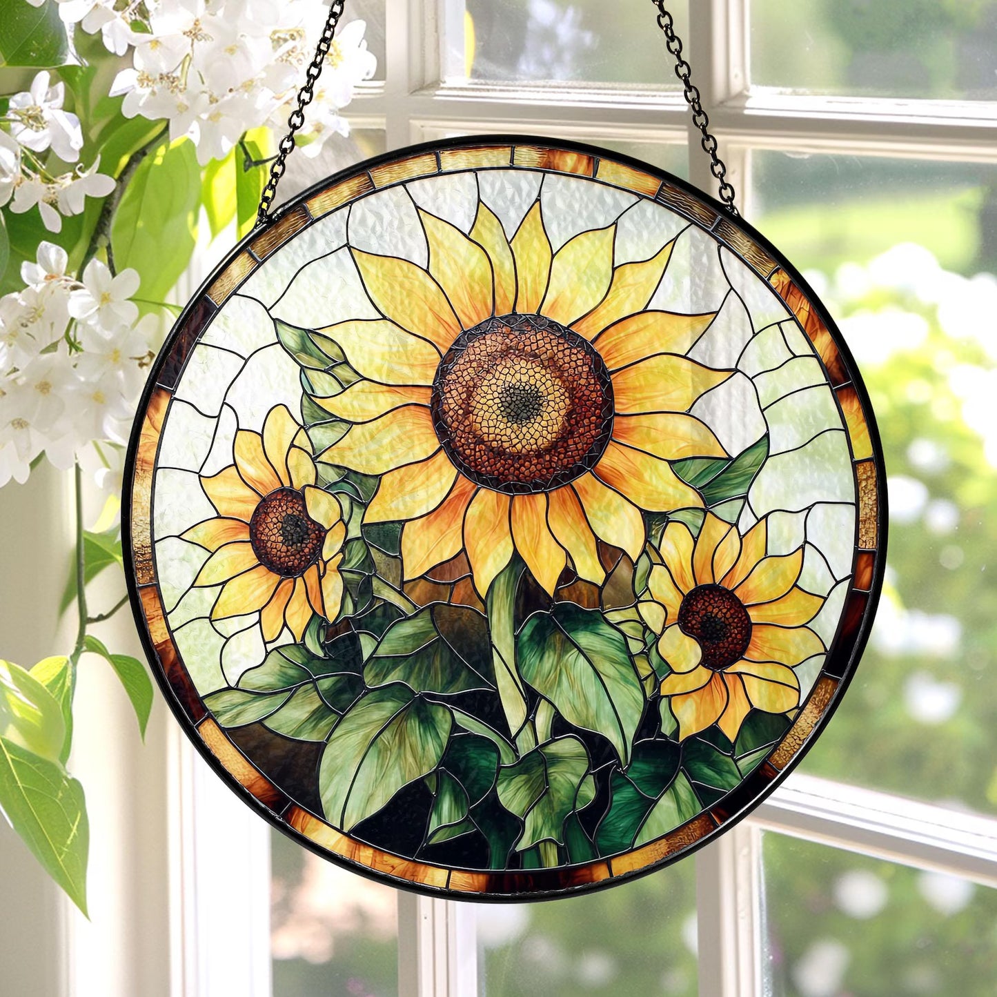 Sunflower Stained Glass Suncatcher Floral Pendant