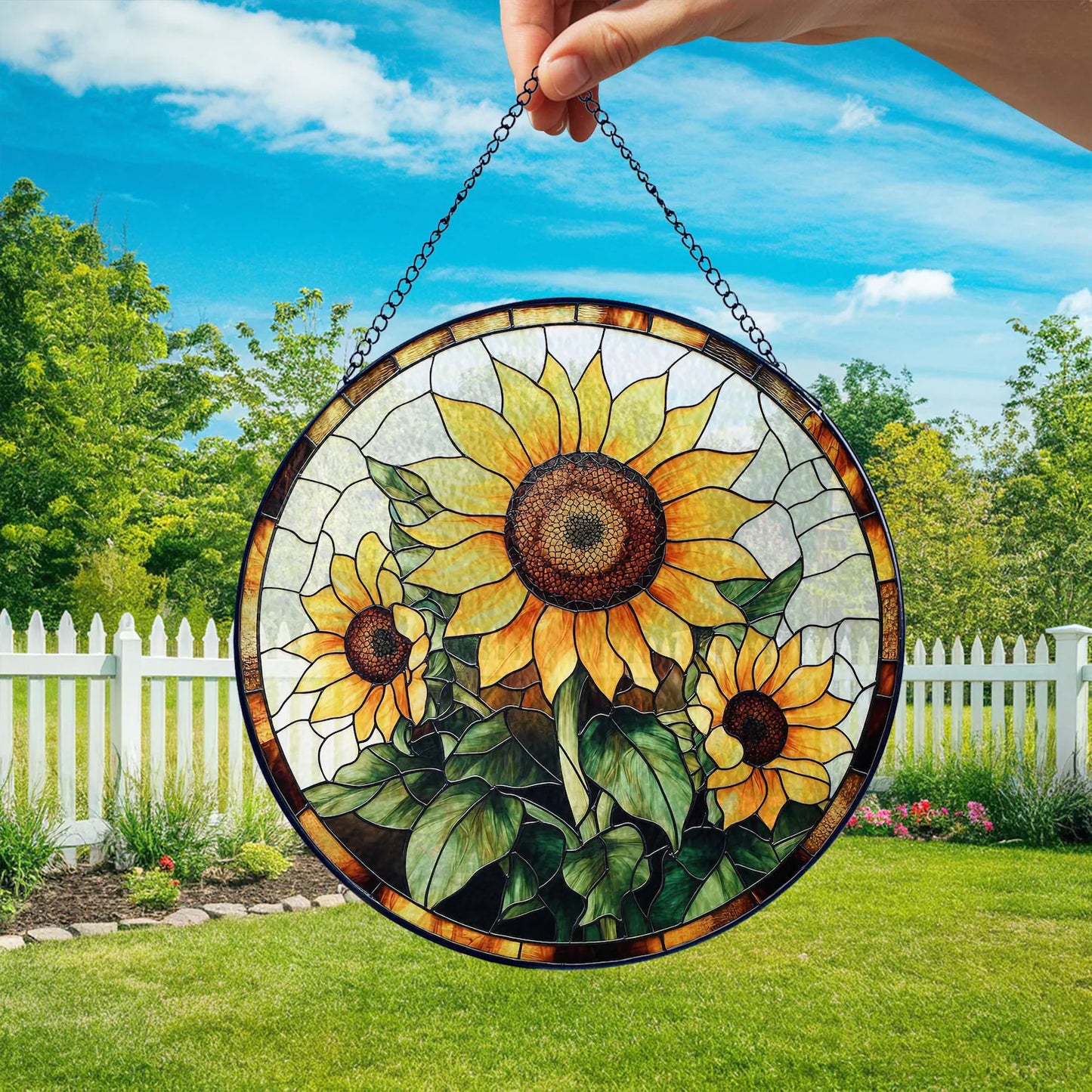 Sunflower Stained Glass Suncatcher Floral Pendant