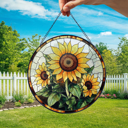 Sunflower Stained Glass Suncatcher Floral Pendant