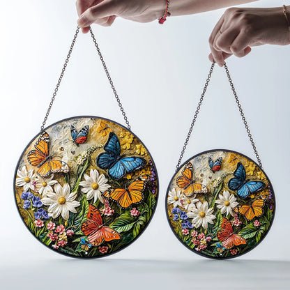 Colorful Butterfly and Flower Stained Glass Suncatcher