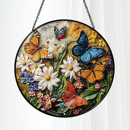 Colorful Butterfly and Flower Stained Glass Suncatcher