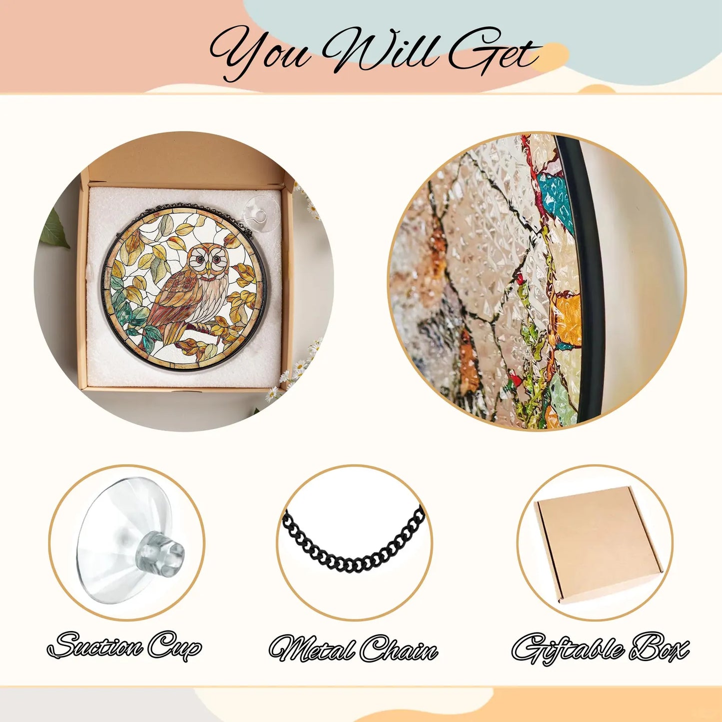 Owl Stained Glass Suncatcher: Bird Window Hanging Decor 2