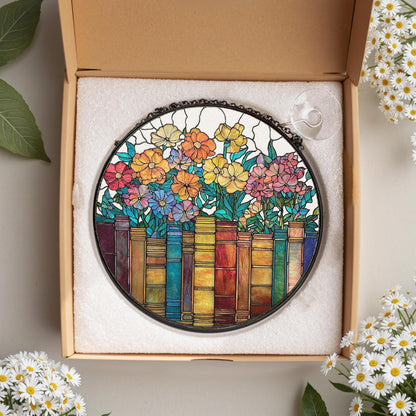 Book and Flower Stained Glass Suncatcher