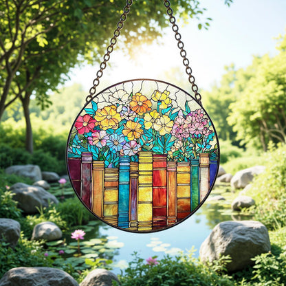Book and Flower Stained Glass Suncatcher