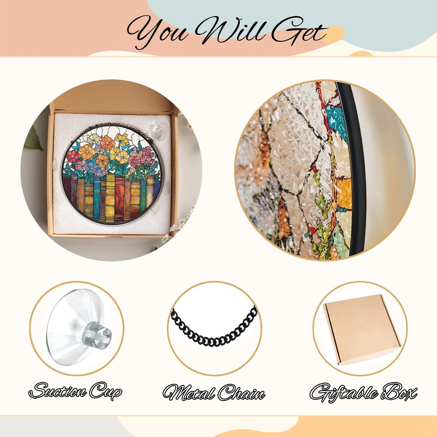 Book and Flower Stained Glass Suncatcher