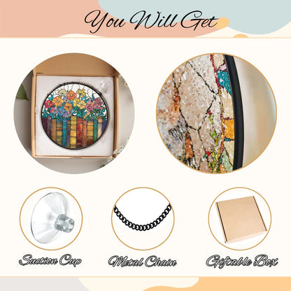 Book and Flower Stained Glass Suncatcher