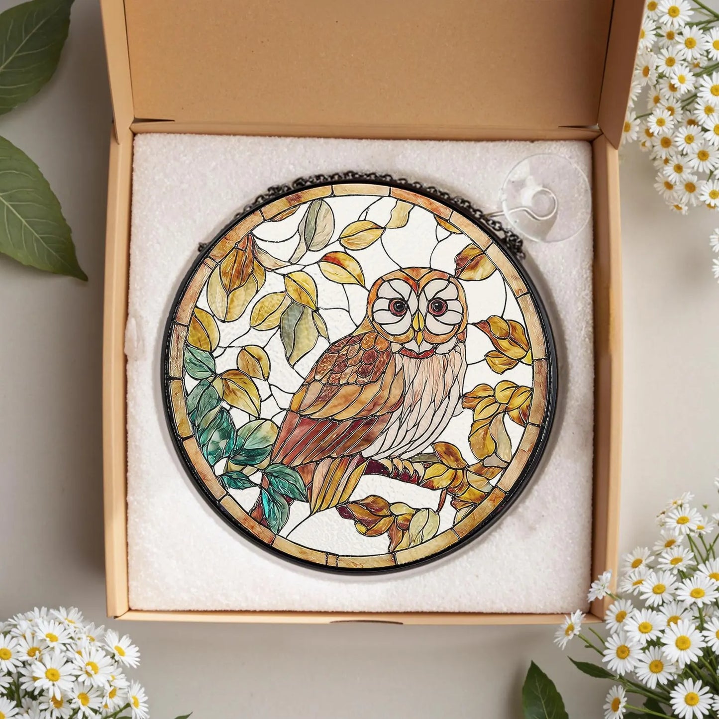 Owl Stained Glass Suncatcher: Bird Window Hanging Decor 2