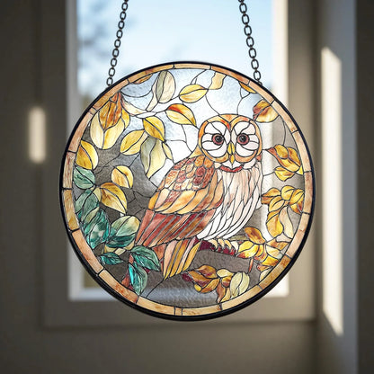 Owl Stained Glass Suncatcher: Bird Window Hanging Decor 2