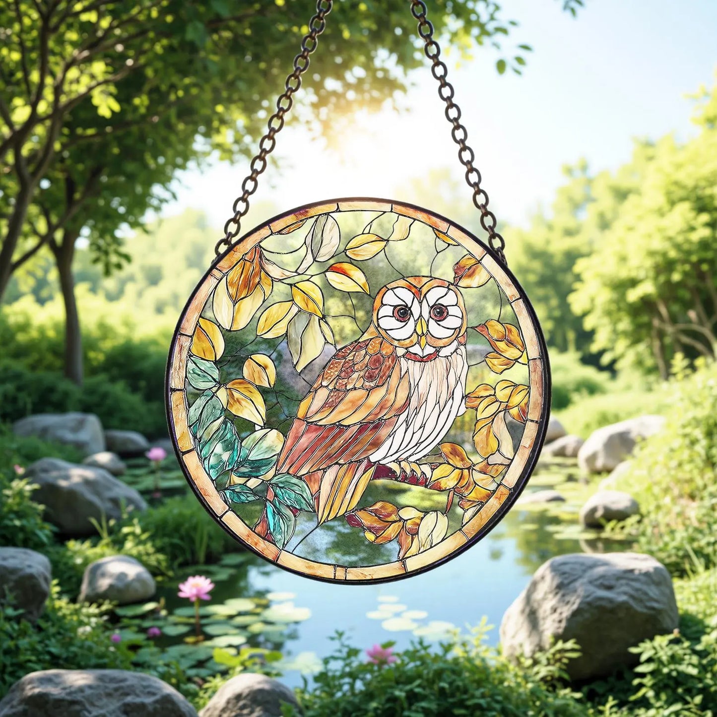 Owl Stained Glass Suncatcher: Bird Window Hanging Decor 2