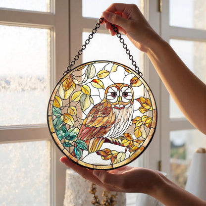 Owl Stained Glass Suncatcher: Bird Window Hanging Decor 2