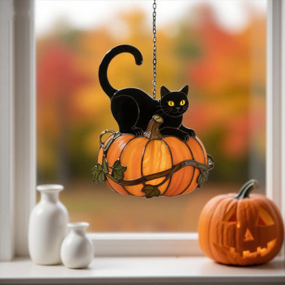 Black Cat & Pumpkin Acrylic Suncatcher