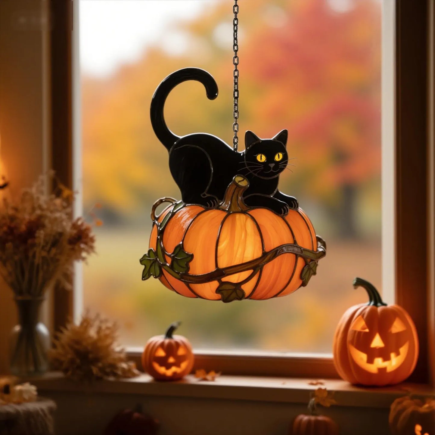 Black Cat & Pumpkin Acrylic Suncatcher