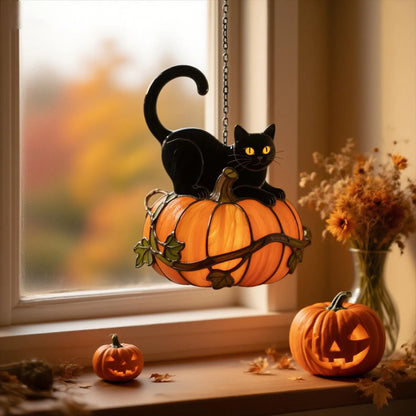Black Cat & Pumpkin Acrylic Suncatcher