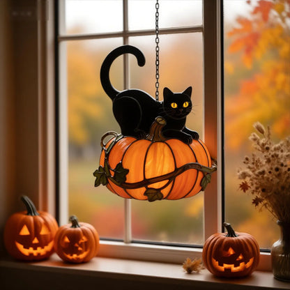 Black Cat & Pumpkin Acrylic Suncatcher