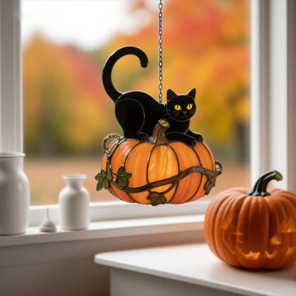 Black Cat & Pumpkin Acrylic Suncatcher