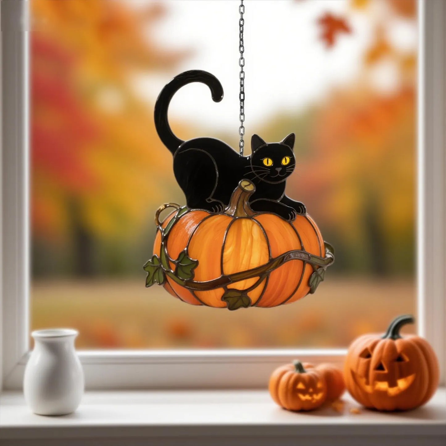 Black Cat & Pumpkin Acrylic Suncatcher