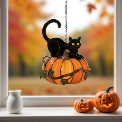 Black Cat & Pumpkin Acrylic Suncatcher