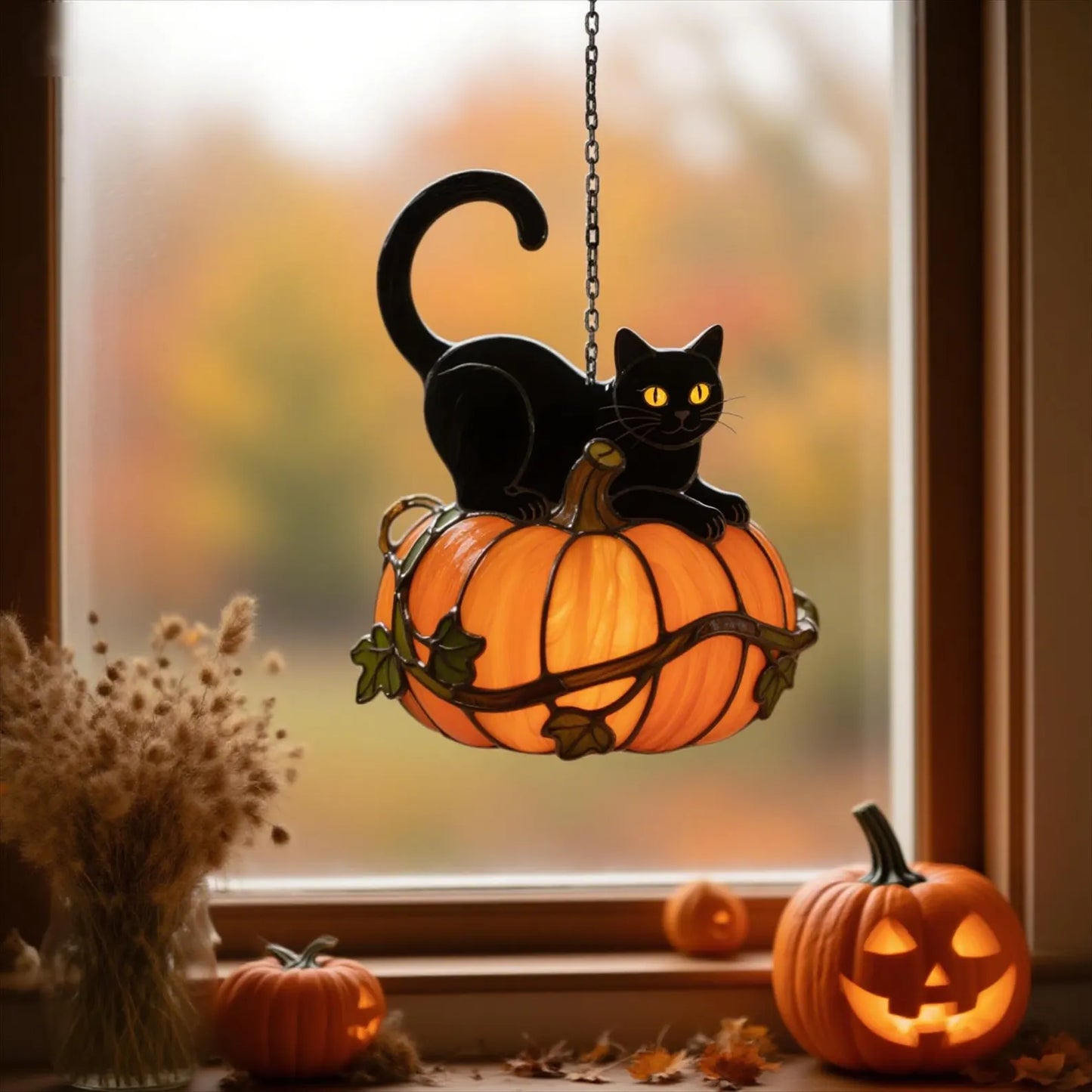 Black Cat & Pumpkin Acrylic Suncatcher