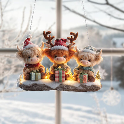 Christmas Highland Cow Acrylic Window