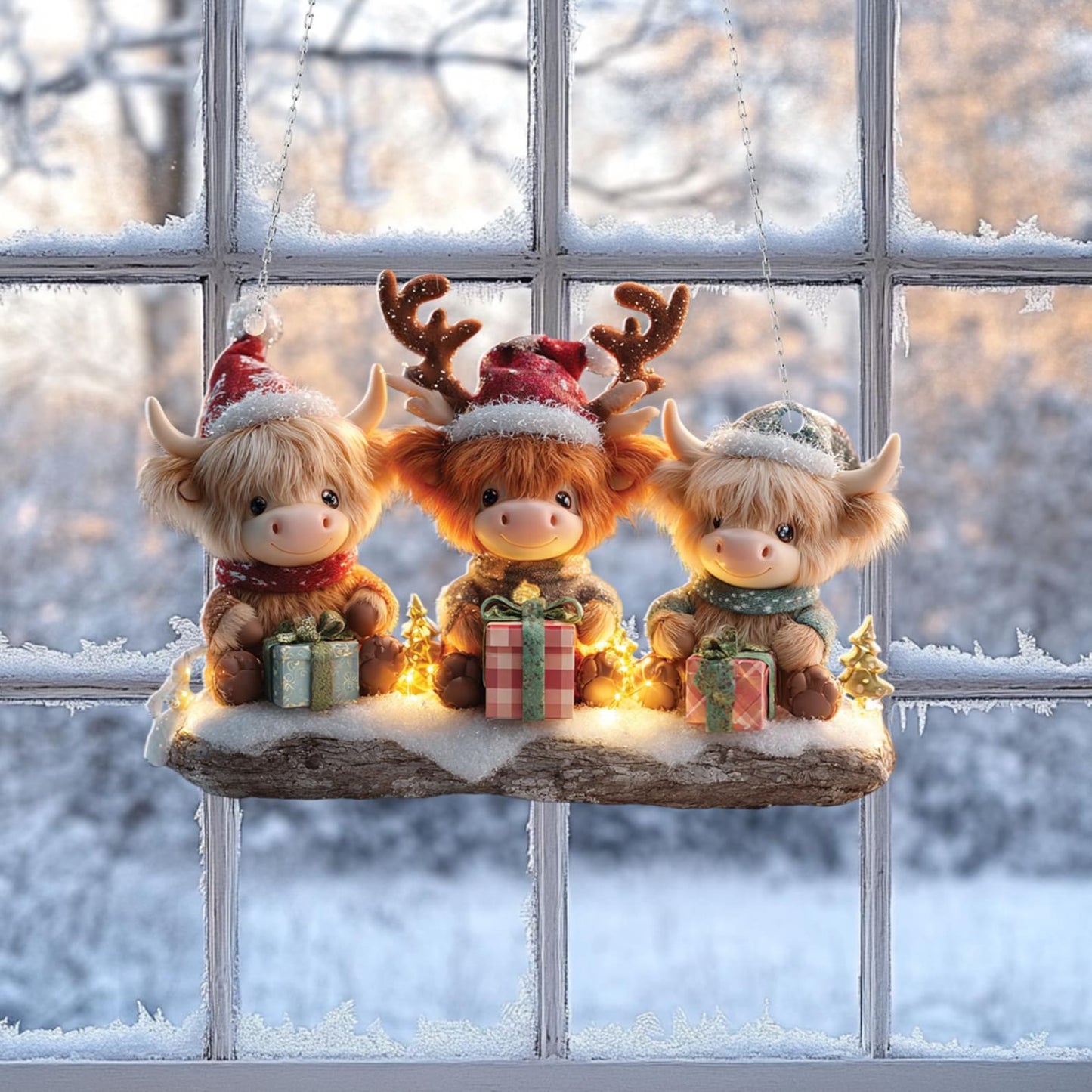 Christmas Highland Cow Acrylic Window