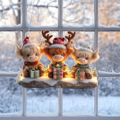 Christmas Highland Cow Acrylic Window