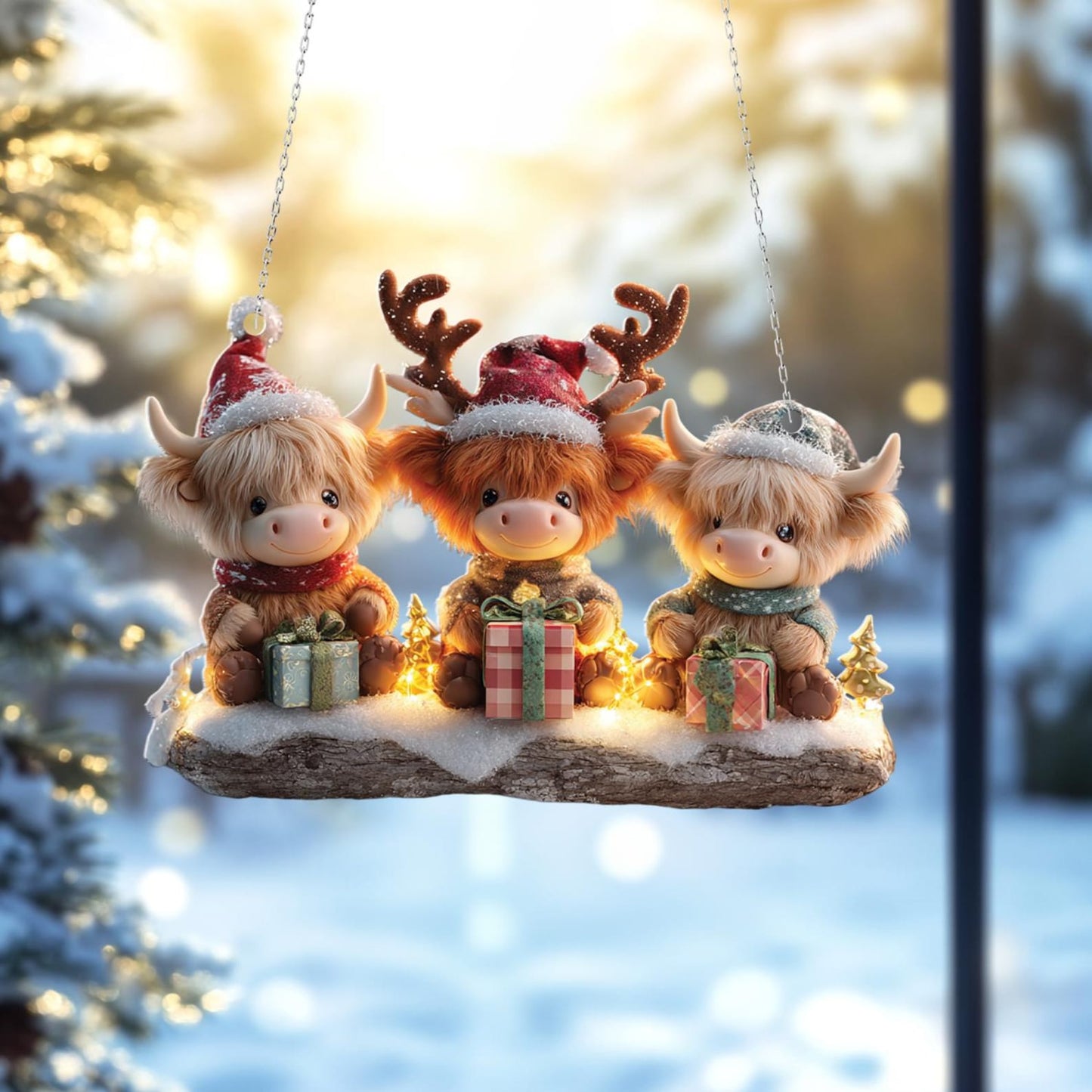 Christmas Highland Cow Acrylic Window