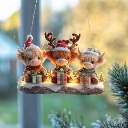 Christmas Highland Cow Acrylic Window