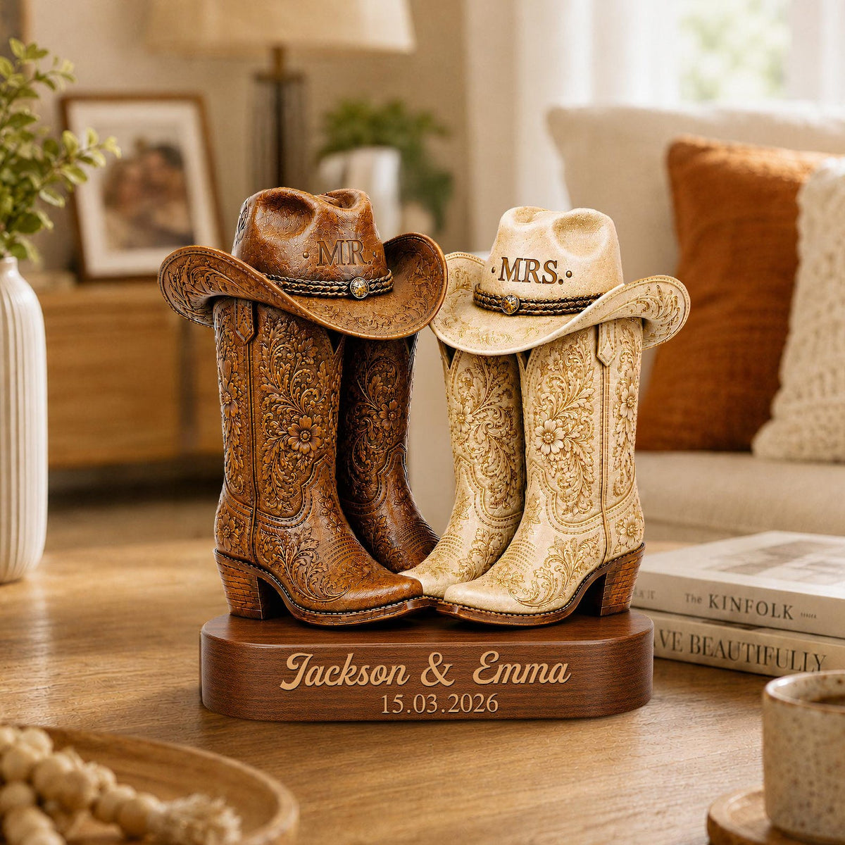 Personalized Western Cowboy Boots Wooden Block,Mr and Mrs Wedding Decor,Cowboy Cowgirl Boots Sign