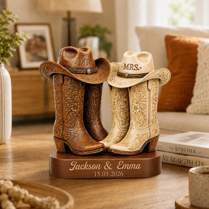 Personalized Western Cowboy Boots Wooden Block,Mr and Mrs Wedding Decor,Cowboy Cowgirl Boots Sign