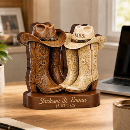 Personalized Western Cowboy Boots Wooden Block,Mr and Mrs Wedding Decor,Cowboy Cowgirl Boots Sign