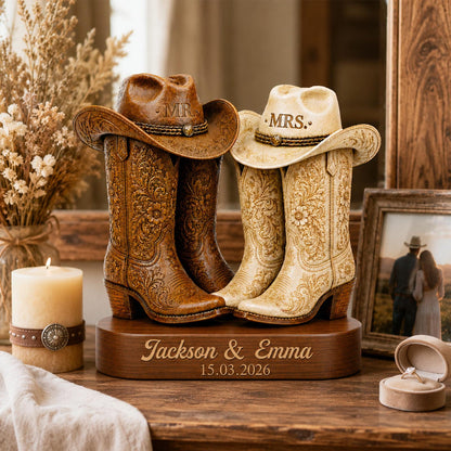 Personalized Western Cowboy Boots Wooden Block,Mr and Mrs Wedding Decor,Cowboy Cowgirl Boots Sign