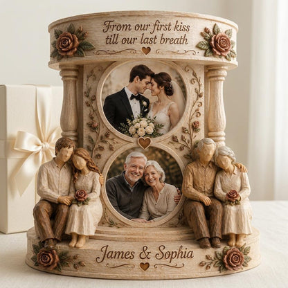 Custom Couple Photo Wooden Block, Then & Now Anniversary Keepsake, Romantic Gift
