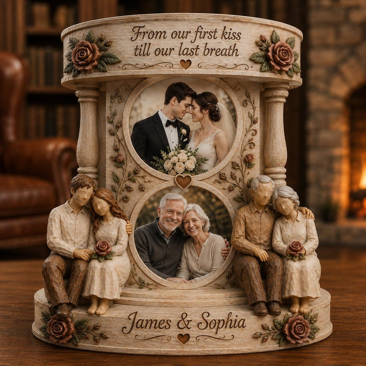 Custom Couple Photo Wooden Block, Then & Now Anniversary Keepsake, Romantic Gift