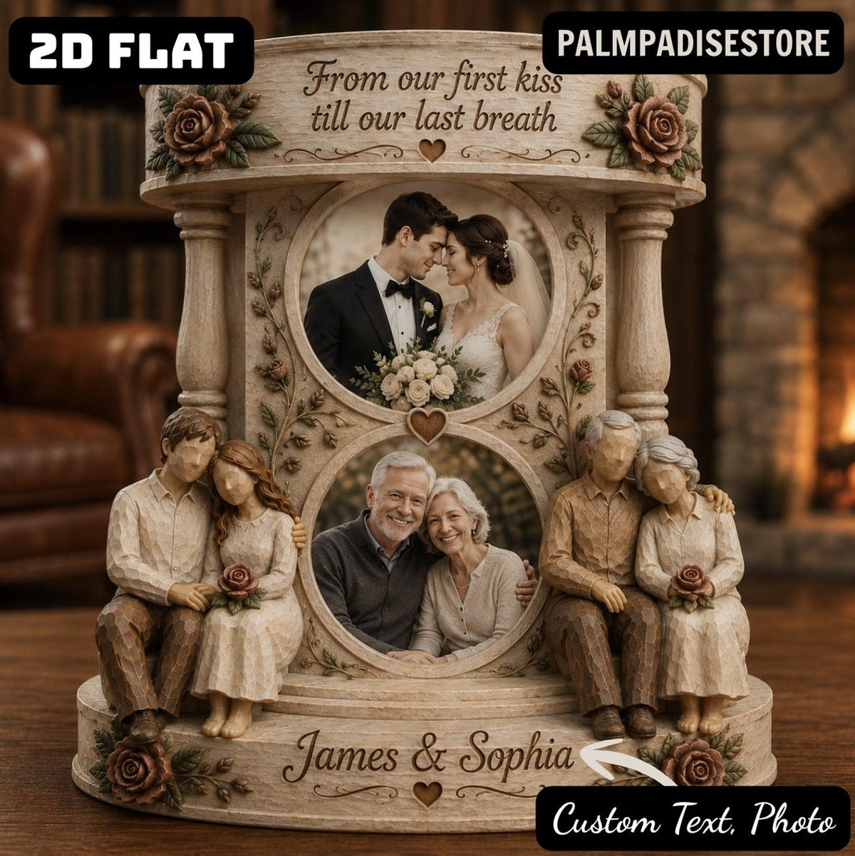 Custom Couple Photo Wooden Block, Then & Now Anniversary Keepsake, Romantic Gift