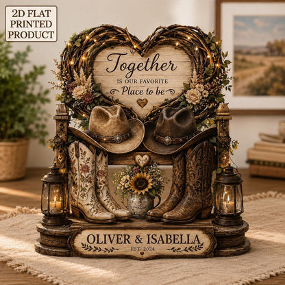 Personalized Western Couple Wooden Block, Cowboy Cowgirl Anniversary Decor