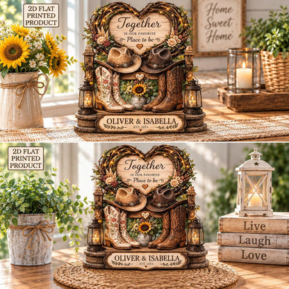 Personalized Western Couple Wooden Block, Cowboy Cowgirl Anniversary Decor