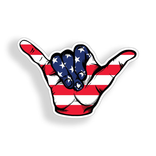 Shaka Hang Loose USA American Flag Sticker