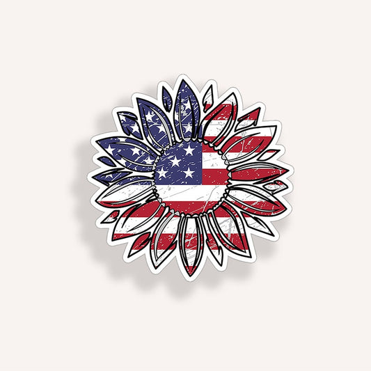 Red White Blue USA American Flag Sunflower Sticker