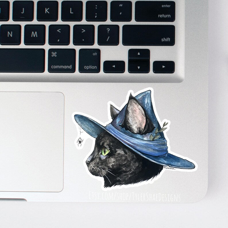 Black Cat Witch Vinyl Sticker