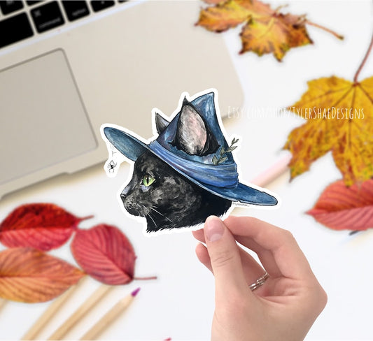Black Cat Witch Vinyl Sticker