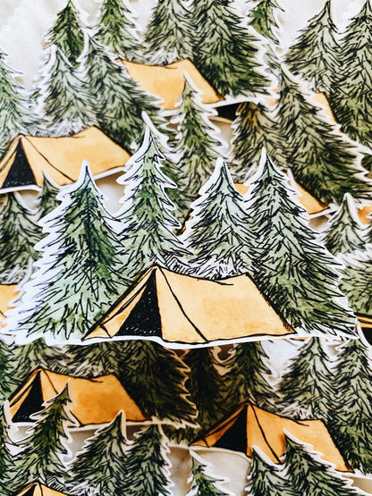 Camping Tent Forest Fall Vinyl Sticker