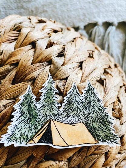 Camping Tent Forest Fall Vinyl Sticker