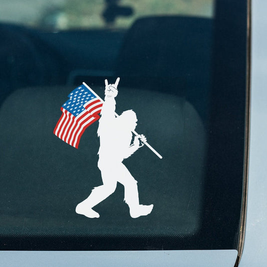 Bigfoot Rock On USA American Flag Stickers