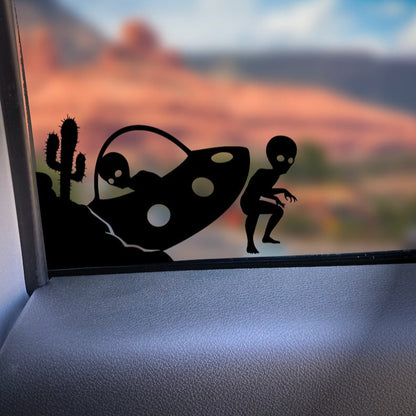 Crashed UFO Alien Corner Windshield Sticker