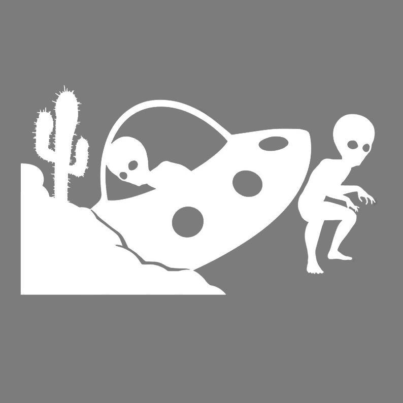 Crashed UFO Alien Corner Windshield Sticker