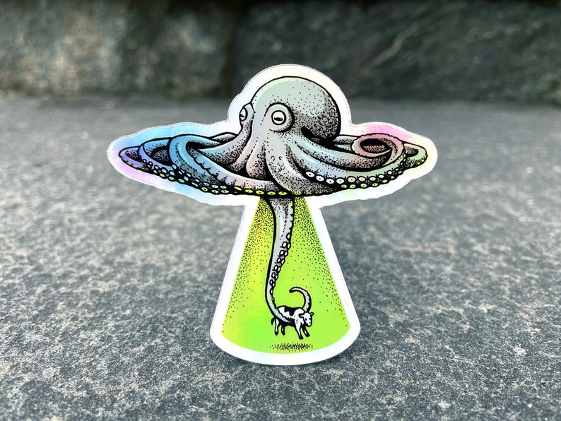 Octopus UFO Hologram Vinyl Sticker