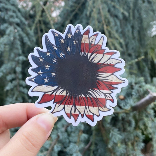 American Flag Sunflower Sticker