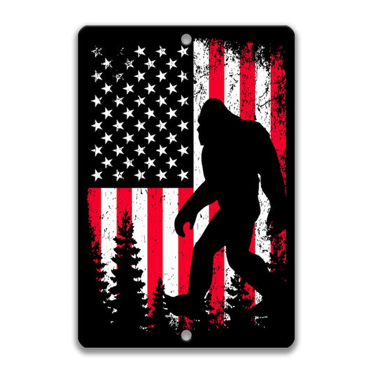 Bigfoot With American Metal Sign
