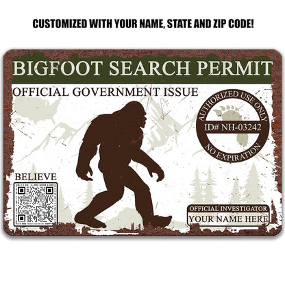 Bigfoot Search Permit Metal Sign